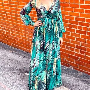 Tropical feeling chiffon maxi dress